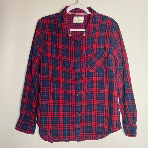 Flag & Anthem Tops - Flag & Anthem Dry Goods Supply Red Blue Plaid Long Sleeve Button Up Size XL